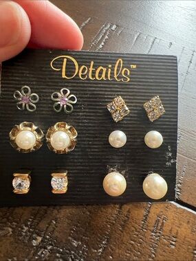 Tail Gold-Tone Pearl and Clear Crystal Earring Set - White and Gold
